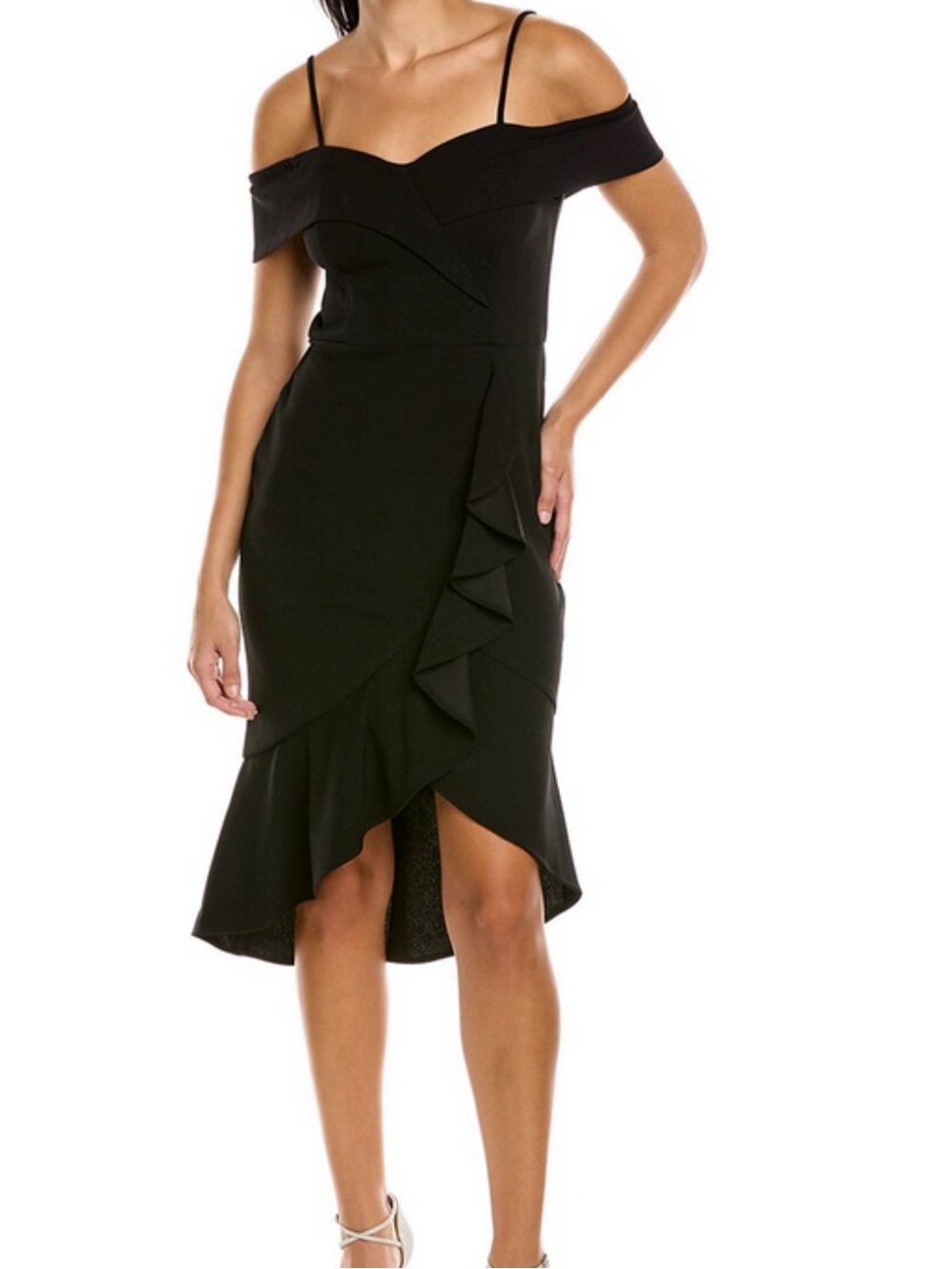 Off-Shoulder Ruffle Midi Shift Dress by BEBE